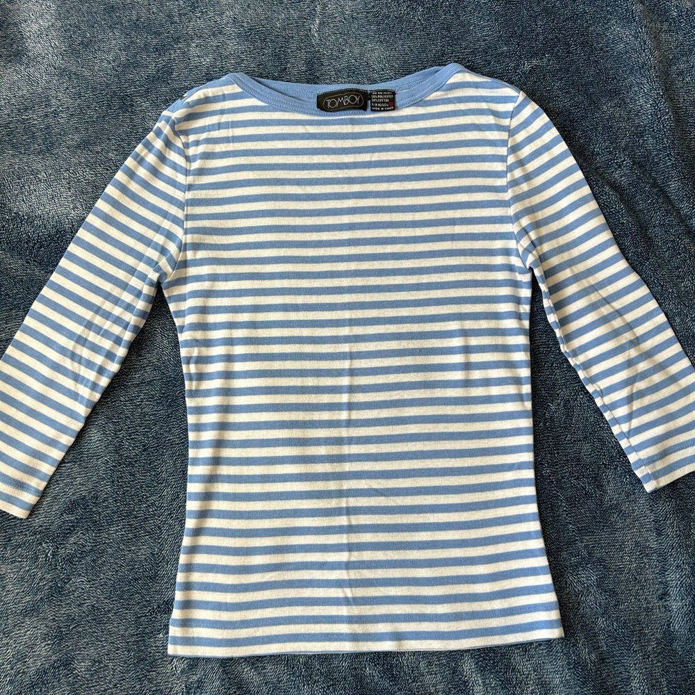 TomboyX Blue and White Striped Long Sleeve Tee